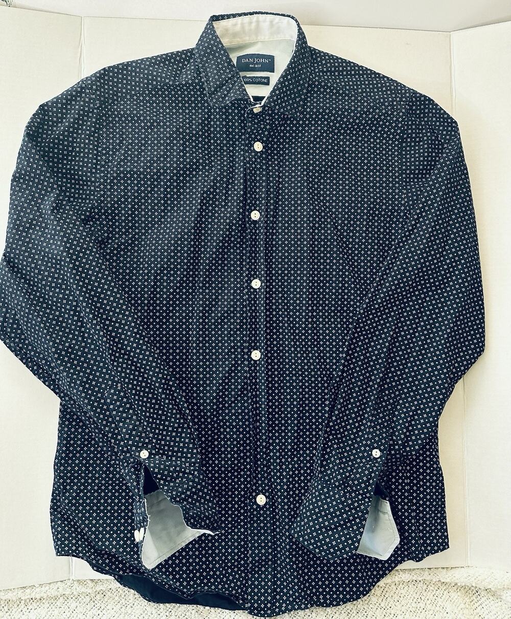 Dan John Men's Button Up Shirt Size Medium Blue 100% Cotton Long Sleeve Italy